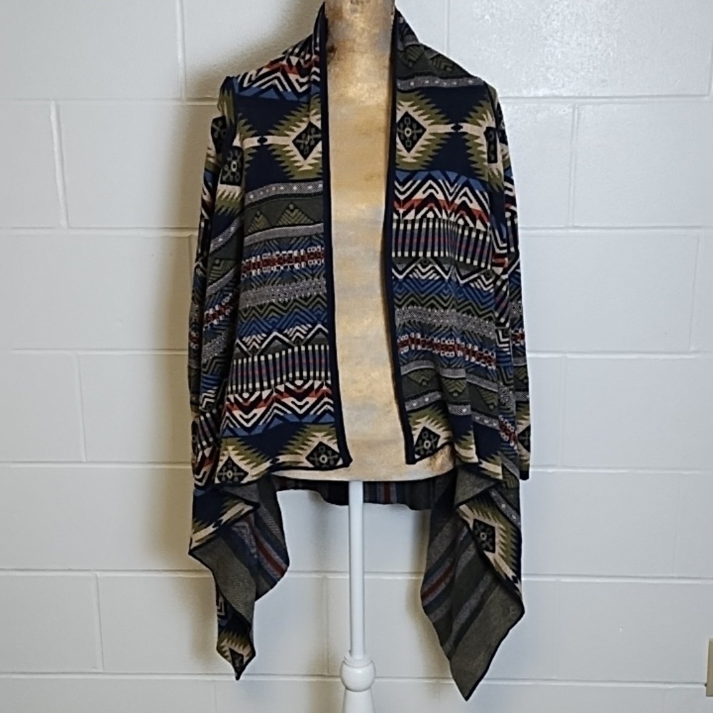 Ruff Hewn Small Open Front Western Aztec Geometric Design Cardigan